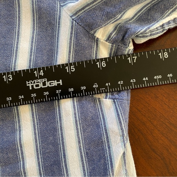 Old Navy Puff-Sleeve Tiered Midi Swing Dress in Blue Striped Small S Pockets - Picture 11 of 15